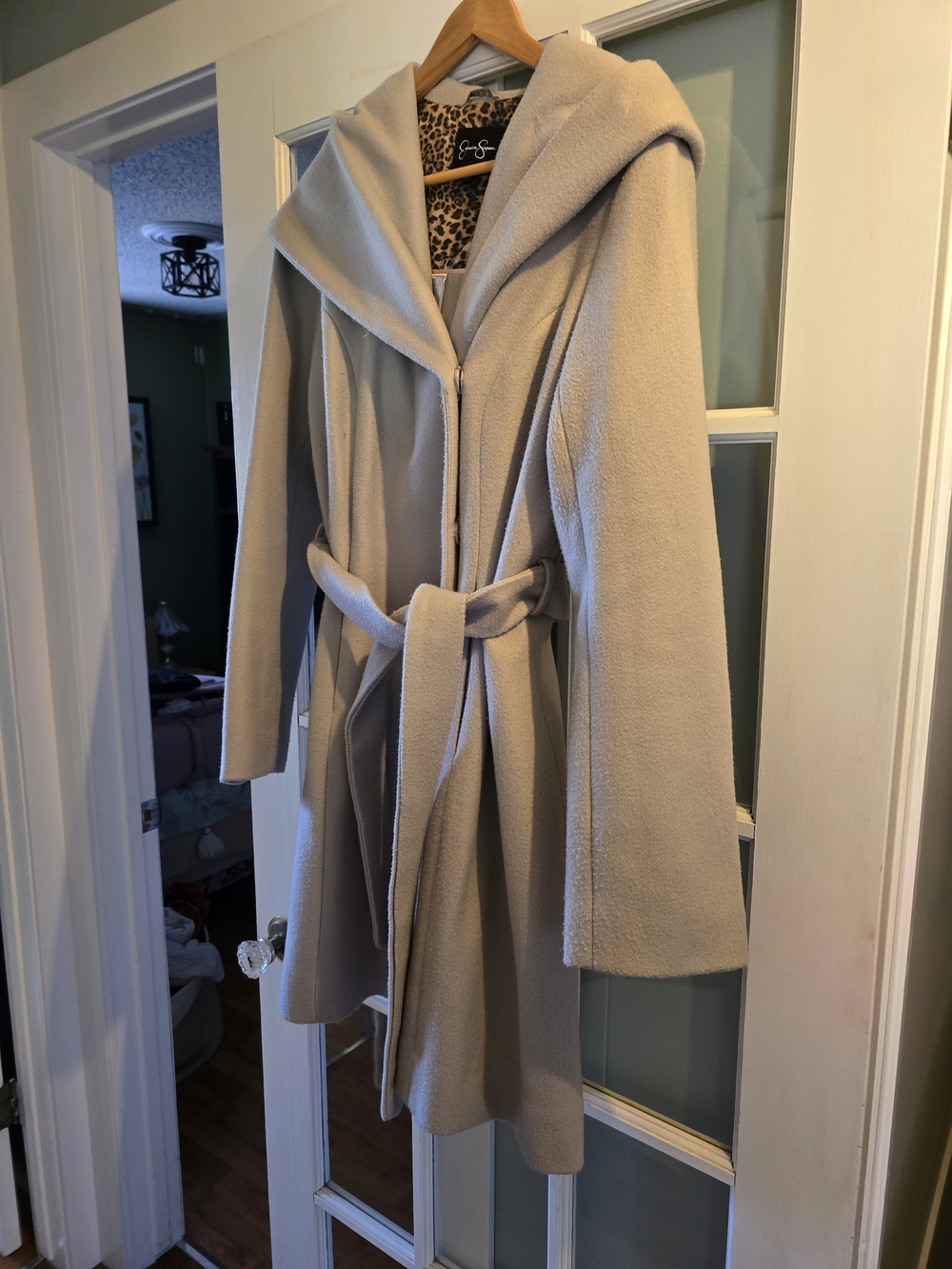 Gorgeous Gray Hooded Coat with Tie Belt